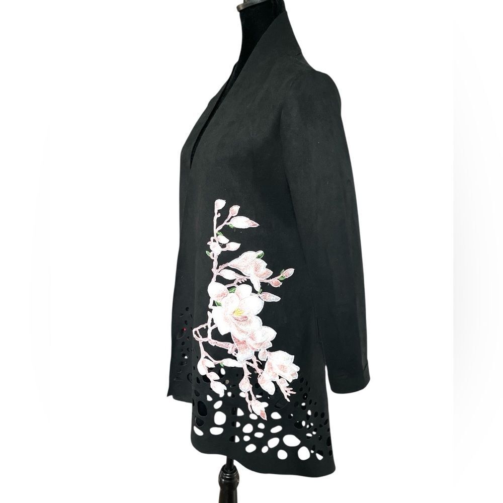 Vintage Aris Floral Long Blazer Overcoat Size Small Pink Applique Cut Out